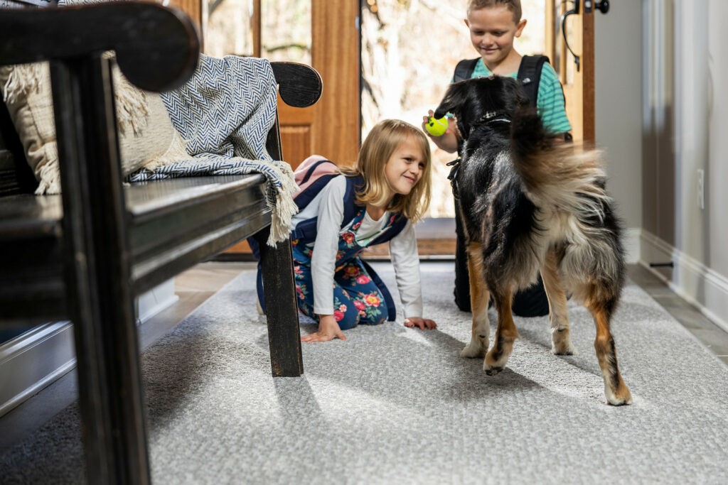 Kids playing with dog on carpet floor | Carpets by Direct